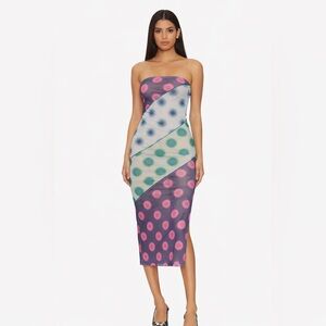 Miaou Lila polka dot patchwork Stylish Multicolor Strapless Dress